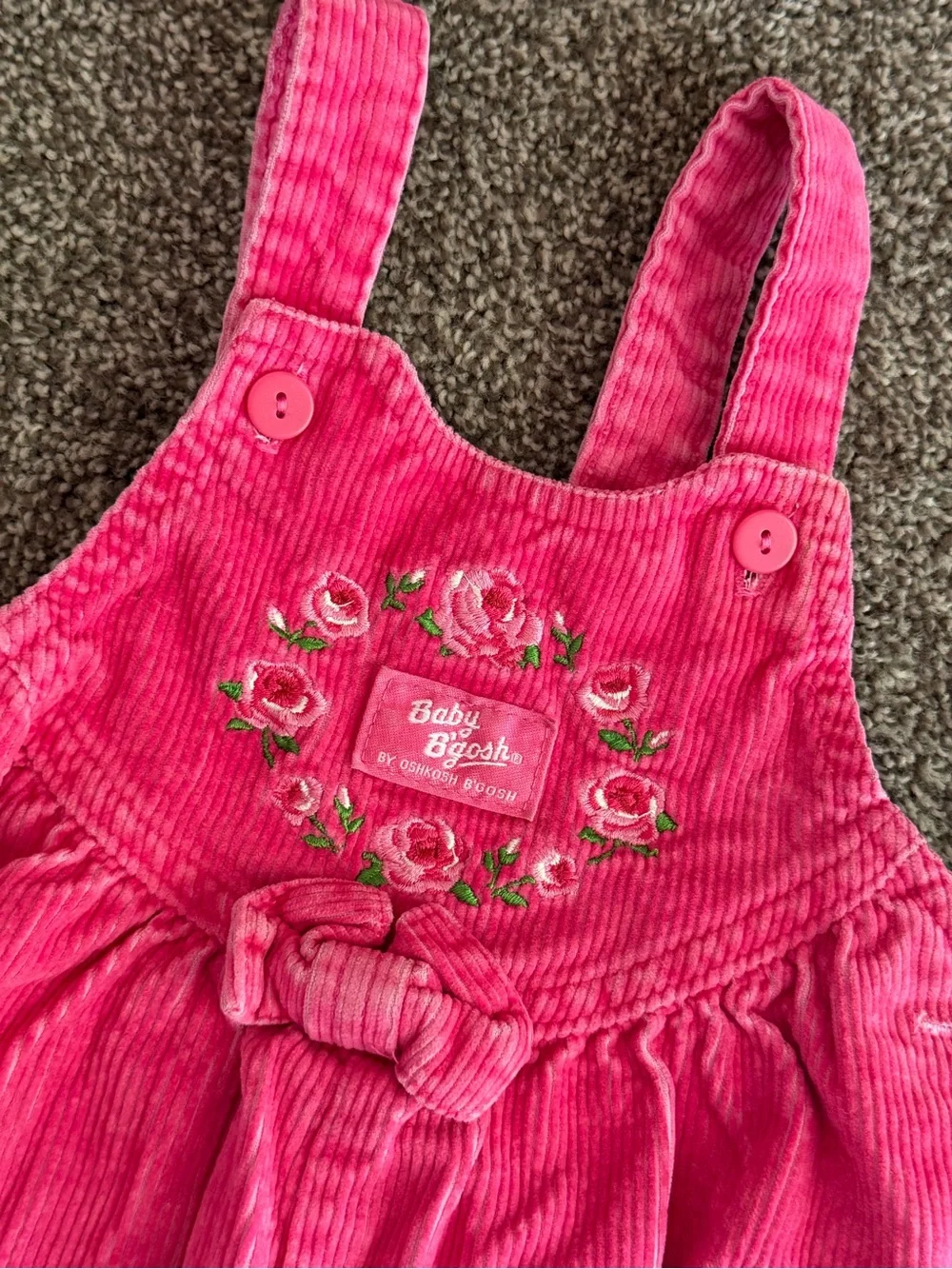 OshKosh B'gosh Bright Pink Corduroy Floral Embroidered Overalls